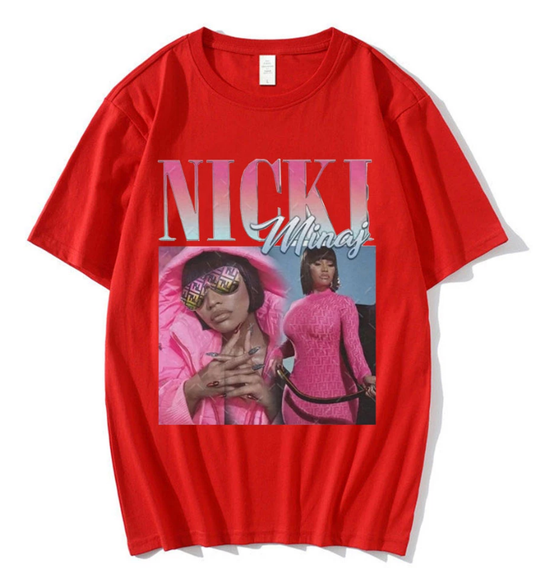 Singer Nicki Minaj 90s Vintage Hip Hop T-Shirt Graphics Tee Shirt for Men Women Oversize Cotton Short Sleeve T-shirts Streetwear